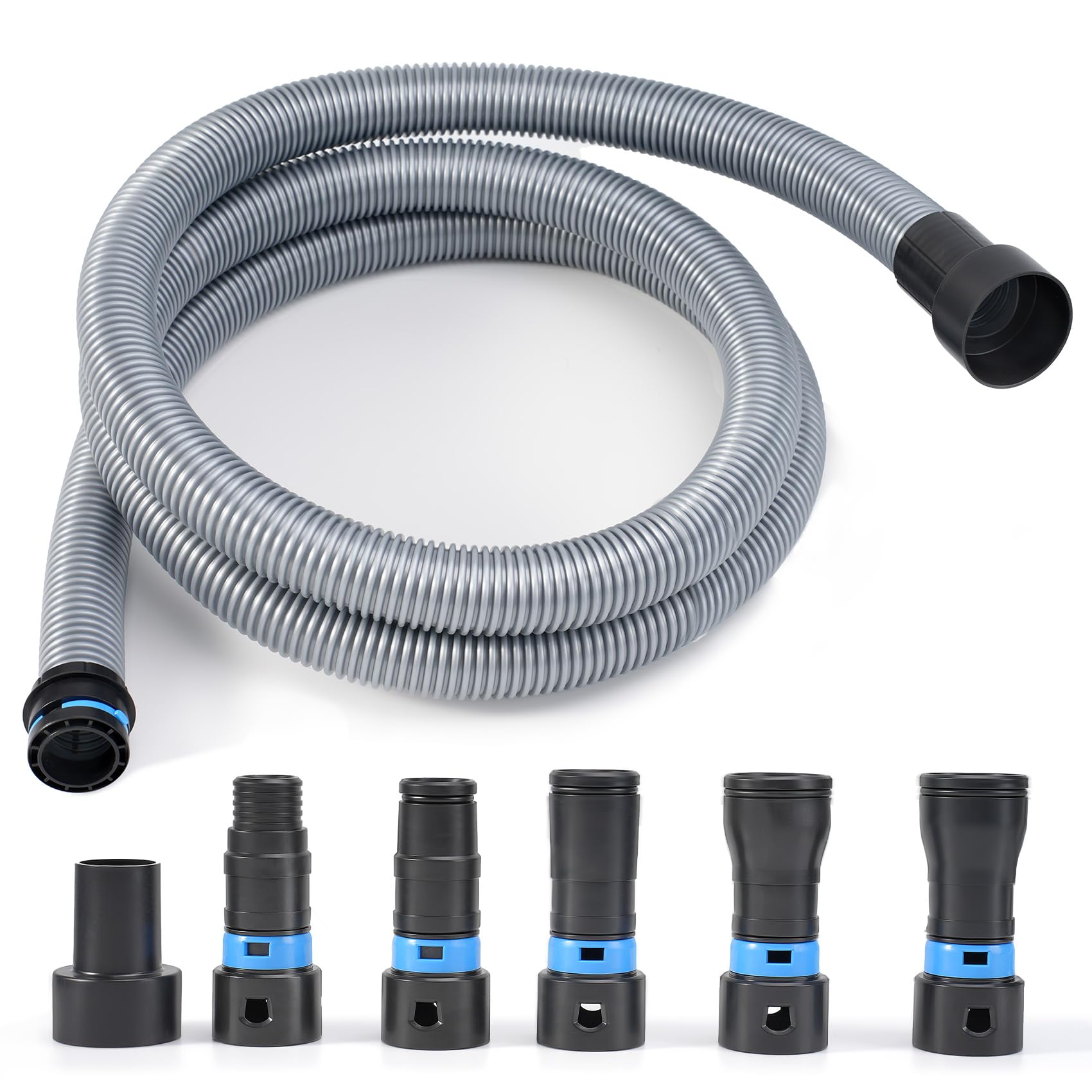 Photo 1 of 10FT Shop Vac Hose Power Tool Kit, 2-1/2" Dust Collector Hose Connection, 6 Expanded Multi-Brand Vacuum Hose Adapters, for Home & Shop Vacuum System, for Shop Vacuums, Table Saw, Sander, and More