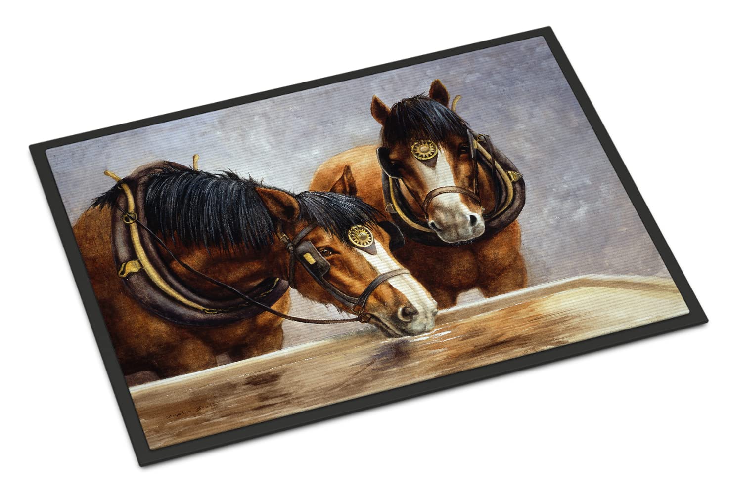 Caroline's Treasures BDBA0119JMAT Horses Taking a Drink of Water Doormat 24x36 Front Door Mat Indoor Outdoor Rugs for Entryway, Non Slip Washable Low Pile, 24H X 36W