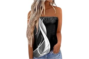 KIMLOOG Womens Tube Tops Strapless Bandeau Tank Tops Summer Casual Floral Shirts Smocked Ruffled Backless Sleeveless Blouses
