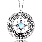 PARYFO Compass Necklace 925 Sterling Silver Opal/Moonstone Celtic Compass Pendant Christmas Gifts for Daughter Mother Wife