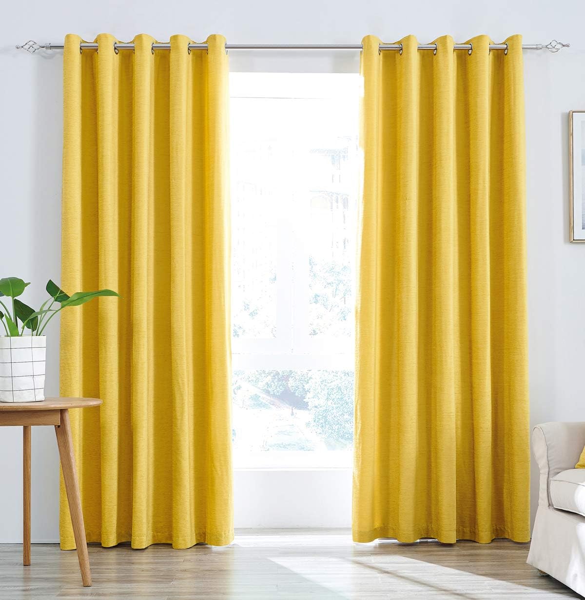 Super Soft Light Chenille Lined Eyelet Curtains Ochre Yellow, Window