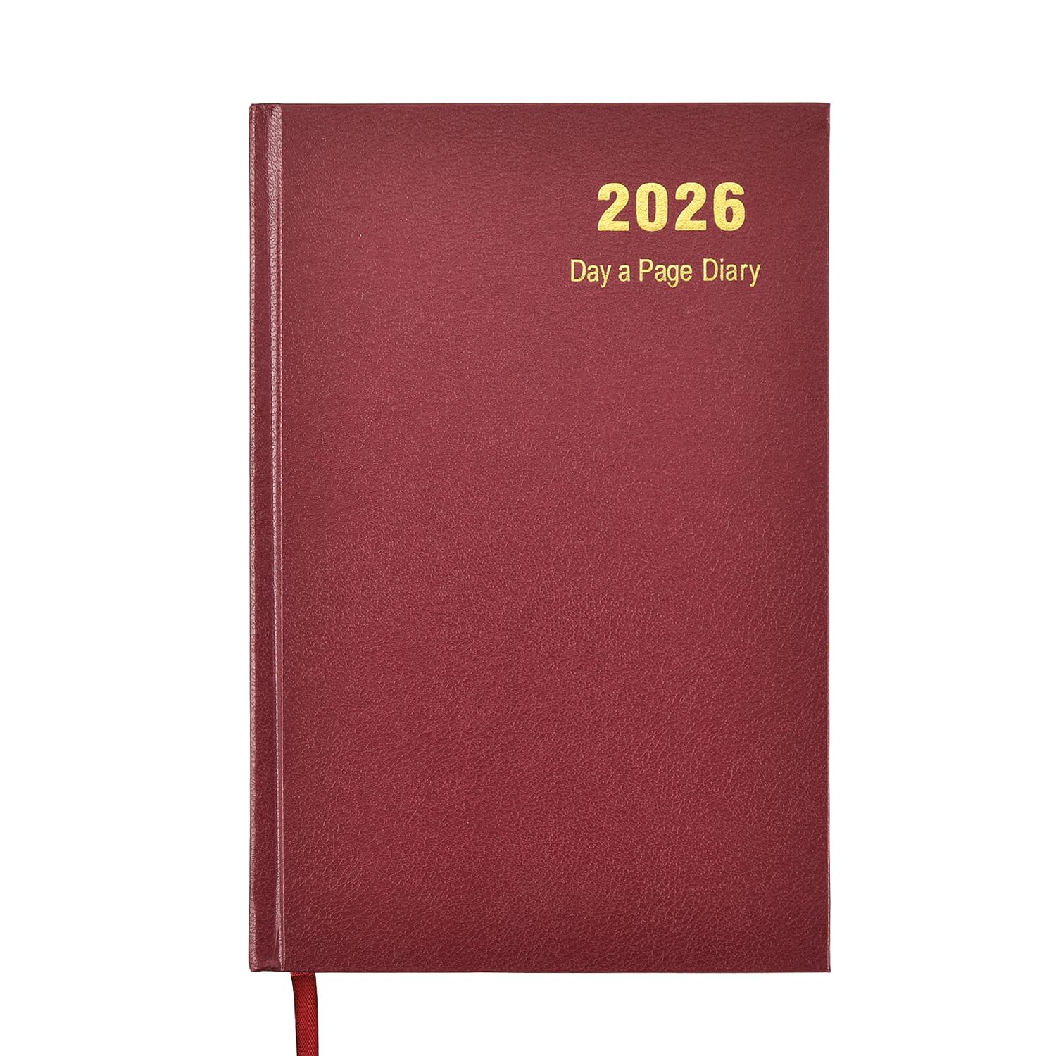 2026 Diary A5 One Day to Page Hardback Cover & Ribbon Marker | Year Planner for Business, Office, Home, Traveling, Organization, Appointments (Burgundy)
