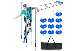 Ganggend Soccer Training Equipment Agility Training Poles Equipment Includes 6 Flexible Agility Poles, 1*Speed Agility Ladder, 10*Soccer Cones for Speed Training, Soccer Training, Basketball Athletes