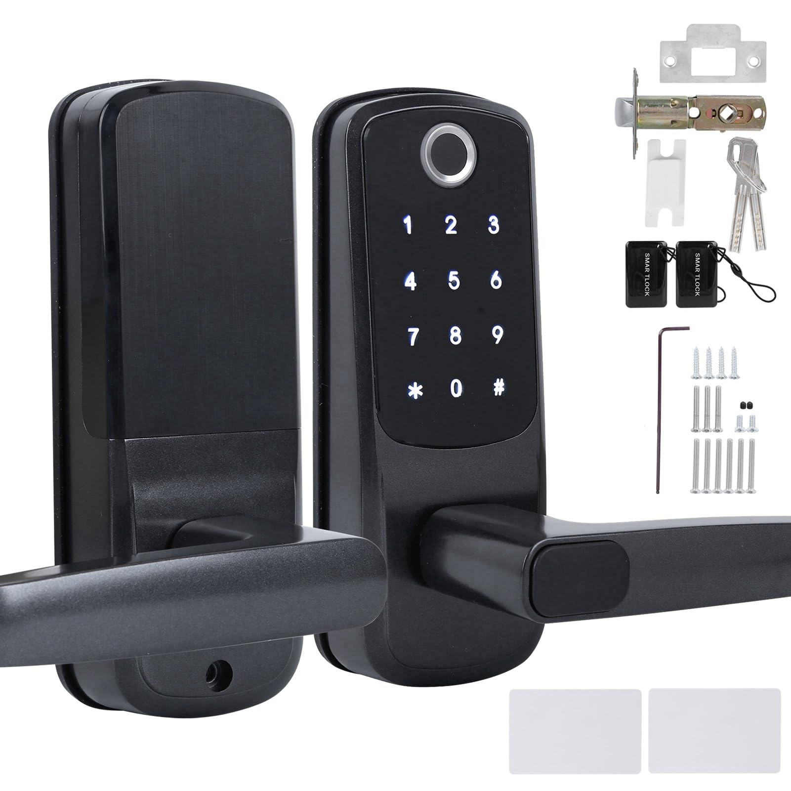 Smart Door Lock, Fingerprint Password Door Lock WiFi Electronic Touchscreen Lock with Handle, 5 Ways to Unlock, Support Voice Control