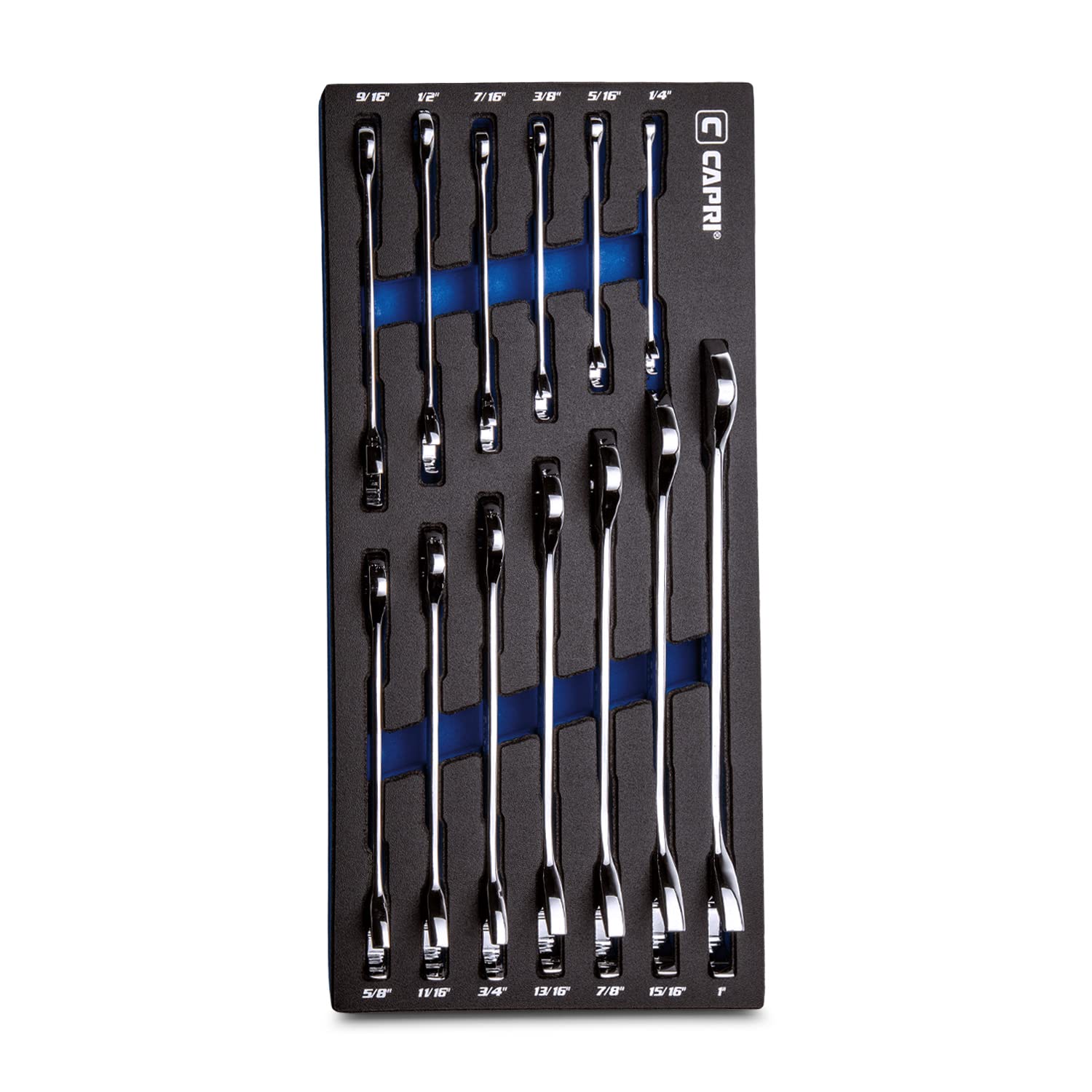 Capri Tools Angle Open End Wrench Set, 30° and 60° Angles, 1/4 to 1 in. SAE, 13-Piece with Mechanic' Tray