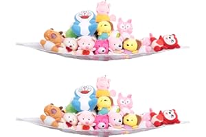 Powkoo 2 Pack Small Stuffed Animal Storage Hammock - Corner Hanging Toy Storage Net for Teddy Bears and Plush Toys - Toy Hammock for Kids Room (White)
