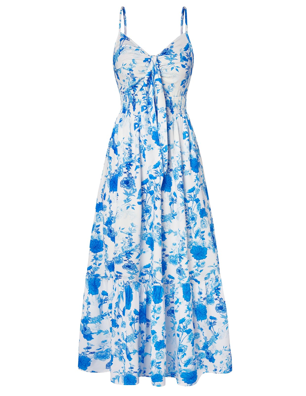 Womens Dresses Summer Floral High Waist A-Line Adjustable Straps Dressy Evening Holiday Graduation Dresses Blue Flowers Image