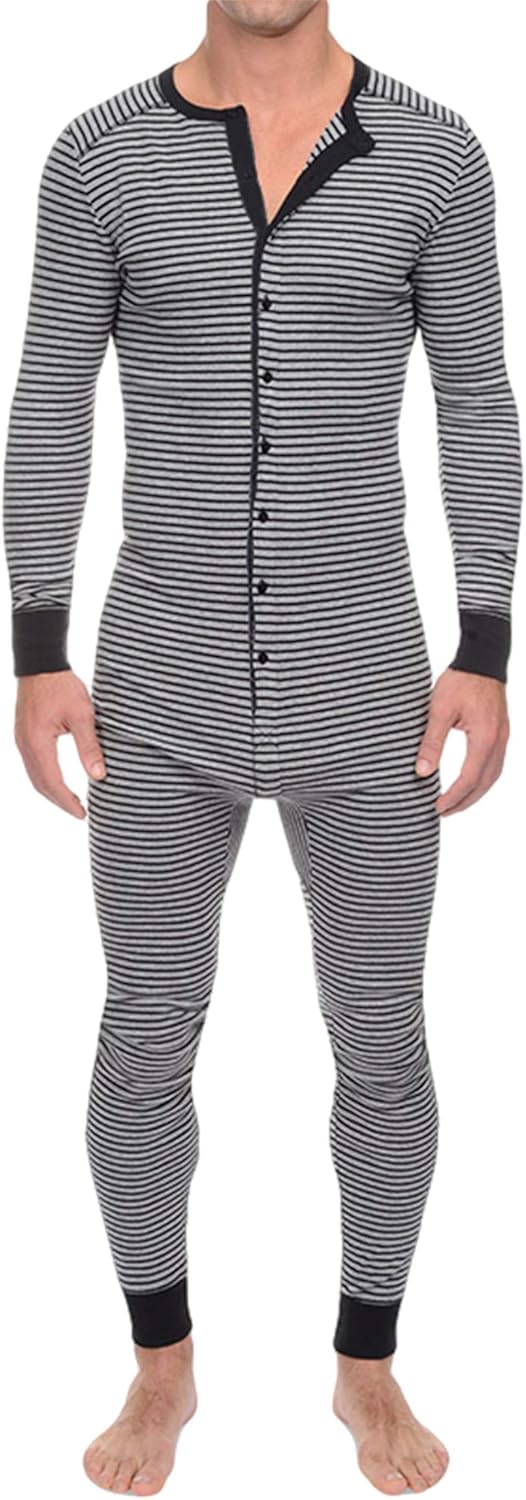 Men 's One Piece Pajama Sleep Sets Onesies Button Down Jumpsuit Stripe