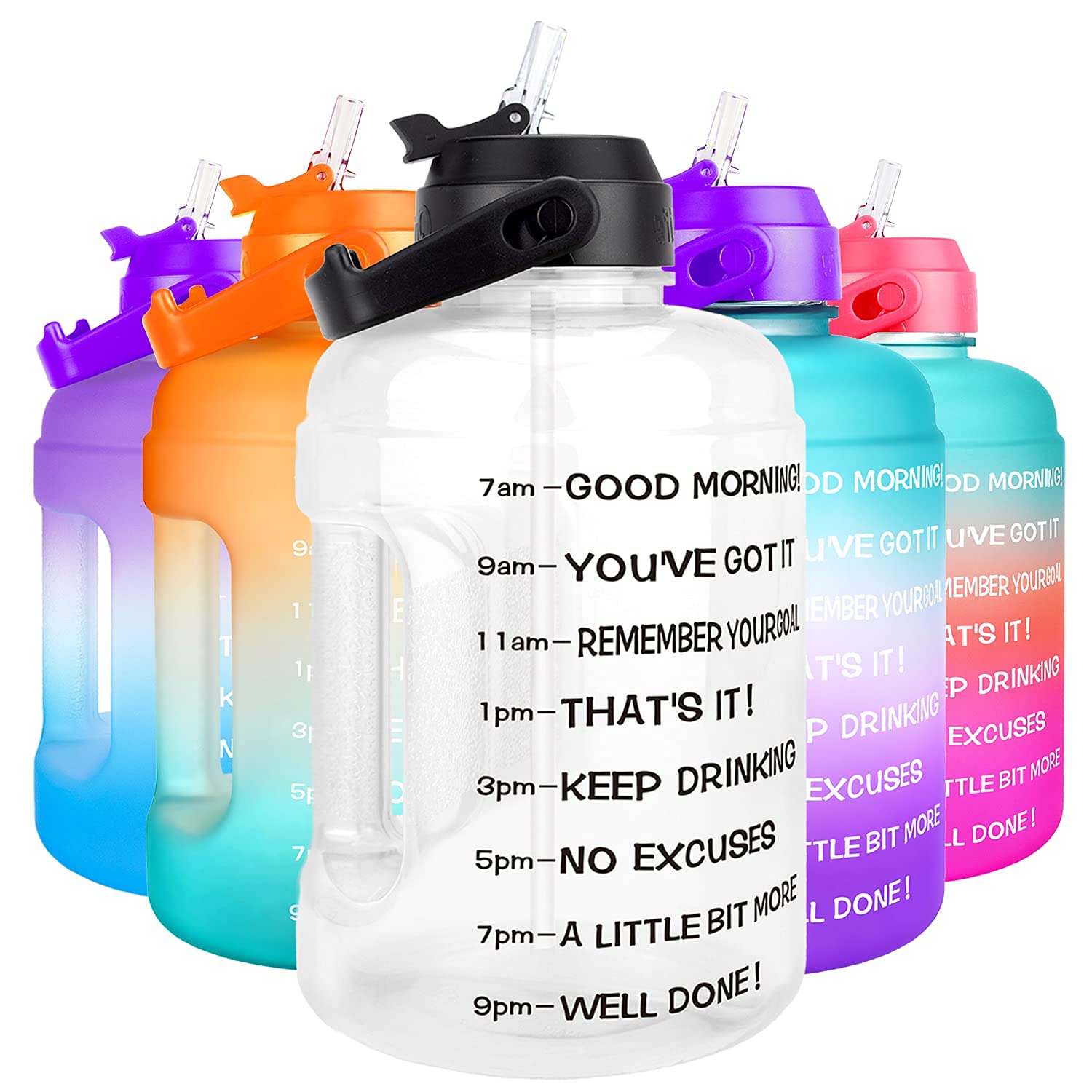 BuildLife Motivational Water Bottle 2.2L - Large Capacity Water Jug with Straw & Time Marker & BPA Free Ensure Enough Water-Drinking Throughout The Day (Clear, 2.2L)