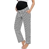 SWOMOG Women's Maternity Pajama Pants Over The Belly Pregnancy Pants Stretchy Lounge Wide Leg Trousers with Pockets