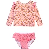 RuffleButts Baby/Toddler Girls Skirted Long Sleeve Rash Guard Bikini UPF50+ Sun Protected Swimsuit