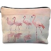 KBRCT Pink Flamingo Makeup Bag for Women, Flamingo Gifts for Women, Tropical Beach Bird Cosmetic Bag for Purse, Pastel Summer Makeup Zipper Pouch