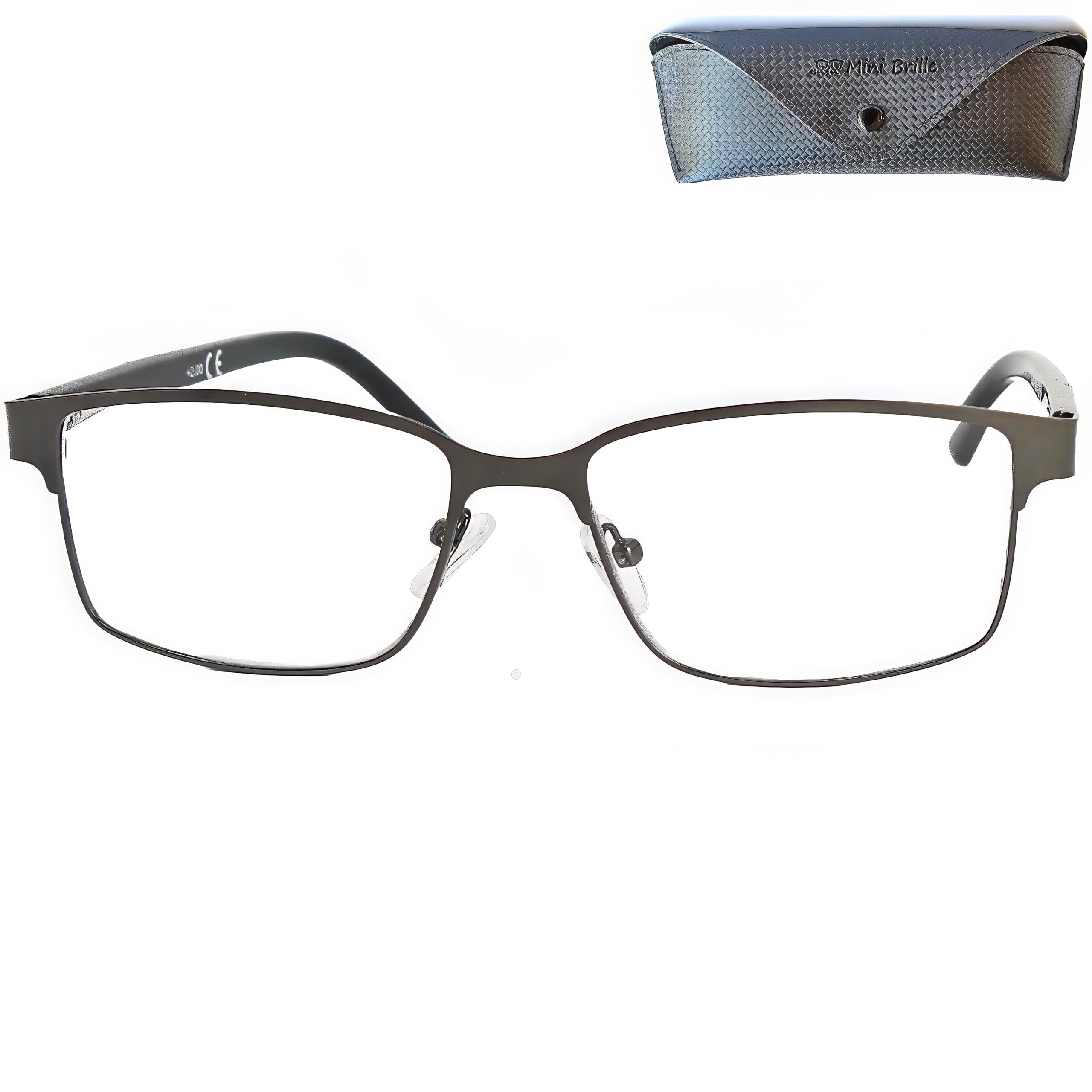 Mini Brille - Metal Blue Light Blocking Reading Glasses, Rectangle Lenses, Including FREE Case, Thin Stainless Steel Frame (Graphite), Women and Men Anti Blue Light Filter +2.50 Magnification