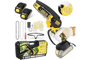 XSEYE Mini Chainsaw Cordless 6 Inch, Handhled Chainsaw with 2 Batteries&Auto Oil System, Electric Chain saw for Woodwork Cutting Tree, Anniversary Presents for Him Husband, Dad Birthday Gifts for Men