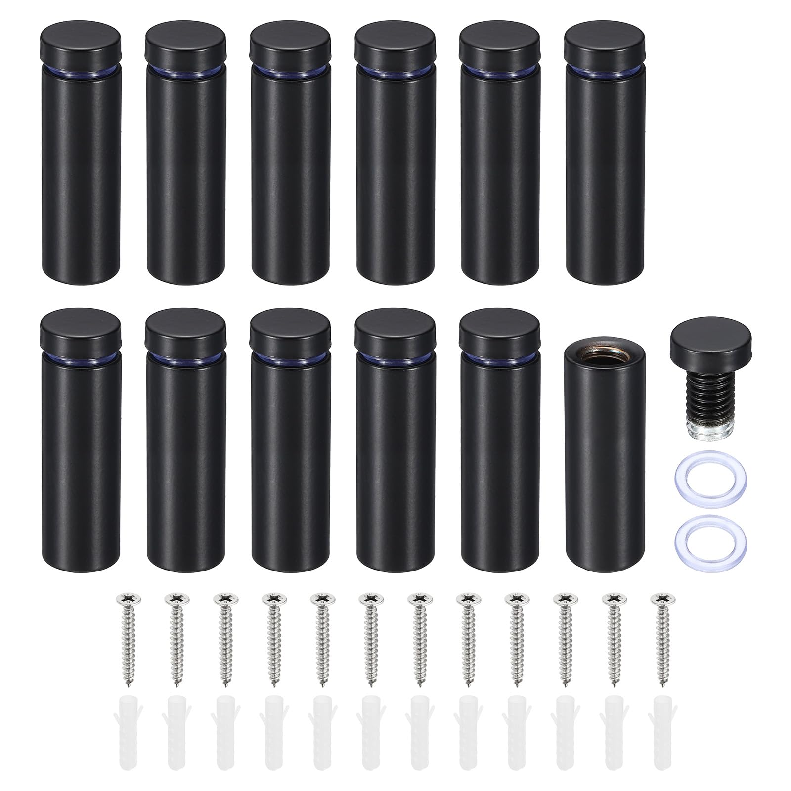 PATIKIL 5/8 x 2 Inch Sign Standoff Screws, 12 Set Stainless Steel Wall Standoff Mounting Hardware Advertising Glass Nail for Hanging Acrylic Picture Frame Acrylic Panel, Black