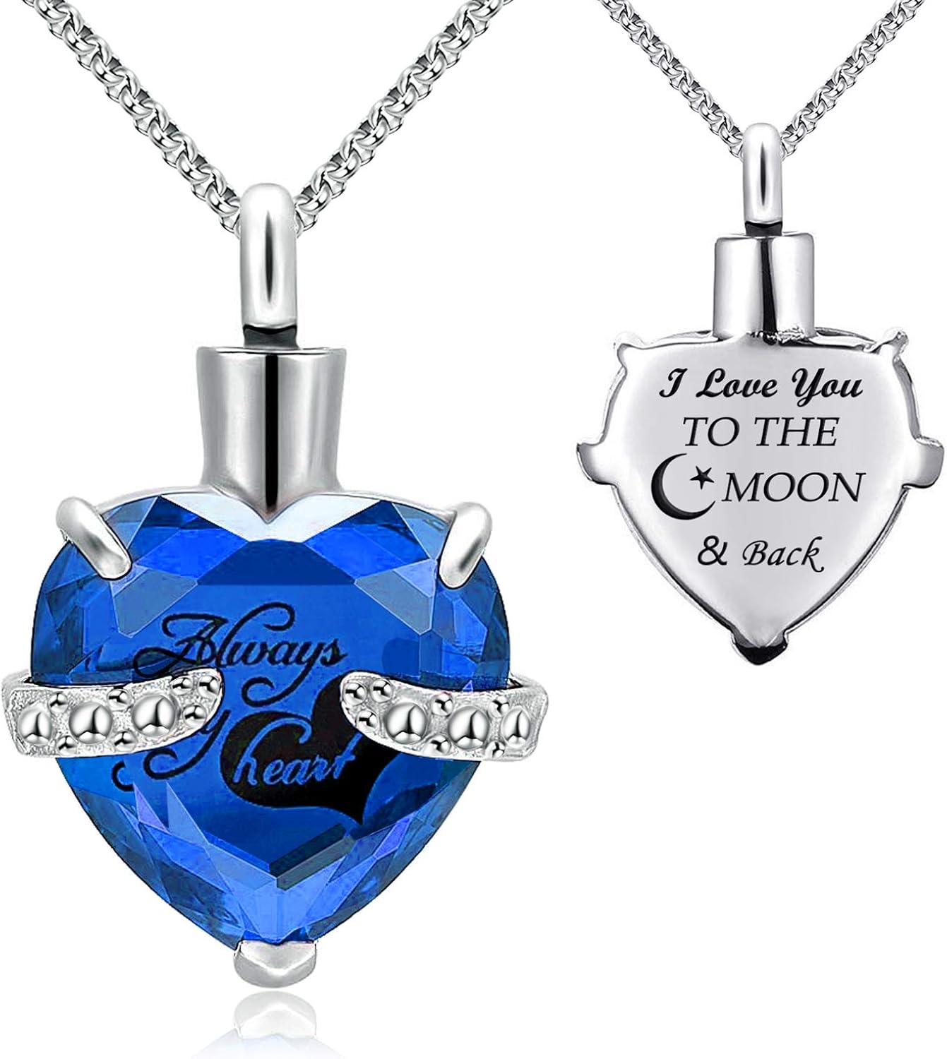 YOUFENG Jewellery Urn Necklace for Ashes Always in My Heart I Love You to The Moon and Back Birthstone Cremation Keepsake Pendant Necklaces
