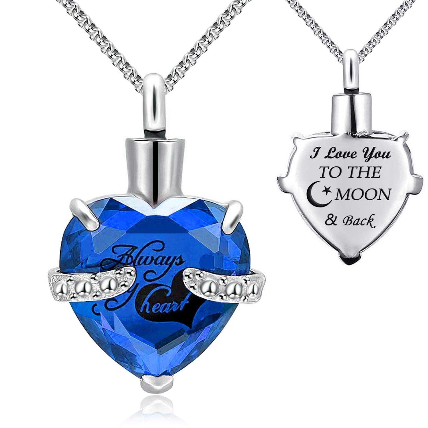 Urn Necklace for Ashes Always in My Heart I Love You to the Moon and Back Birthstone Cremation Keepsake Pendant Necklaces (September)