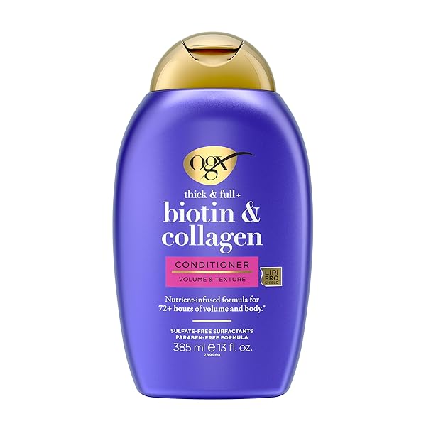 OGX THICK & FULL + BIOTIN & COLLAGEN VOLUMIZING CONDITIONER, NUTRIENT-INFUSED CONDITIONER WITH VITAMIN B7 BIOTIN GIVES HAIR VOLUME & BODY FOR 72+ HOURS, SULFATE-FREE SURFACTANTS, 13 FL. OZ