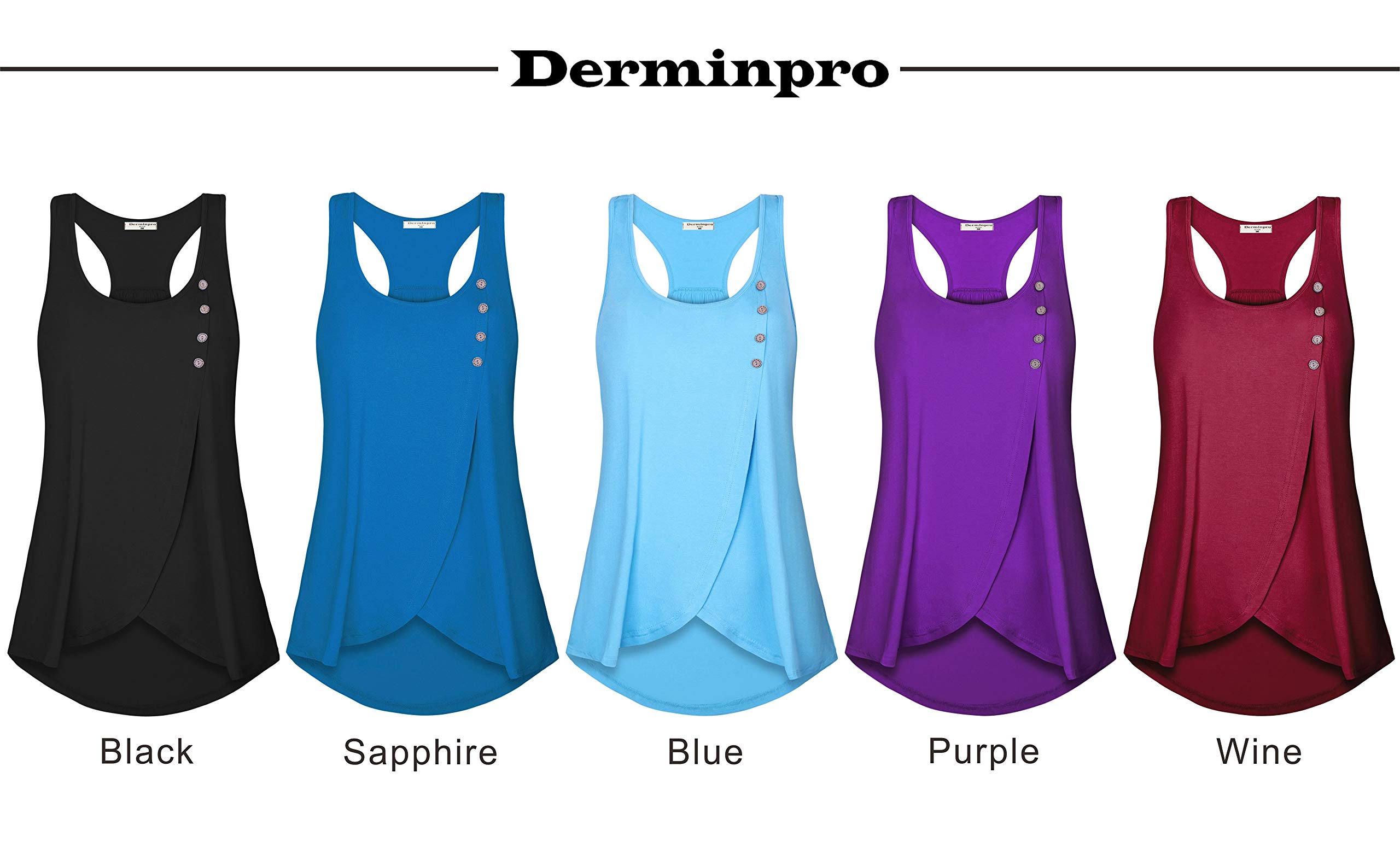 Derminpro Running Tank Tops for Women, Sleeveless Shirts Button Front A-Line Curve Hem Tunic Tops Black XX-Large