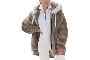 SENYENTIE Women's Winter Color Block Coat Thicken Hooded Jacket Warm Coat for Women Cardigan Oversized Fleece Fuzzy Outerwear