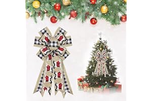 Estivaux Large Christmas Bows for Wreath, Christmas Wreath Bows Black White Buffalo Plaid Bows Xmas Santa Bows Natural Burlap Tree Topper Bows for Front Door Christmas New Year Decorations