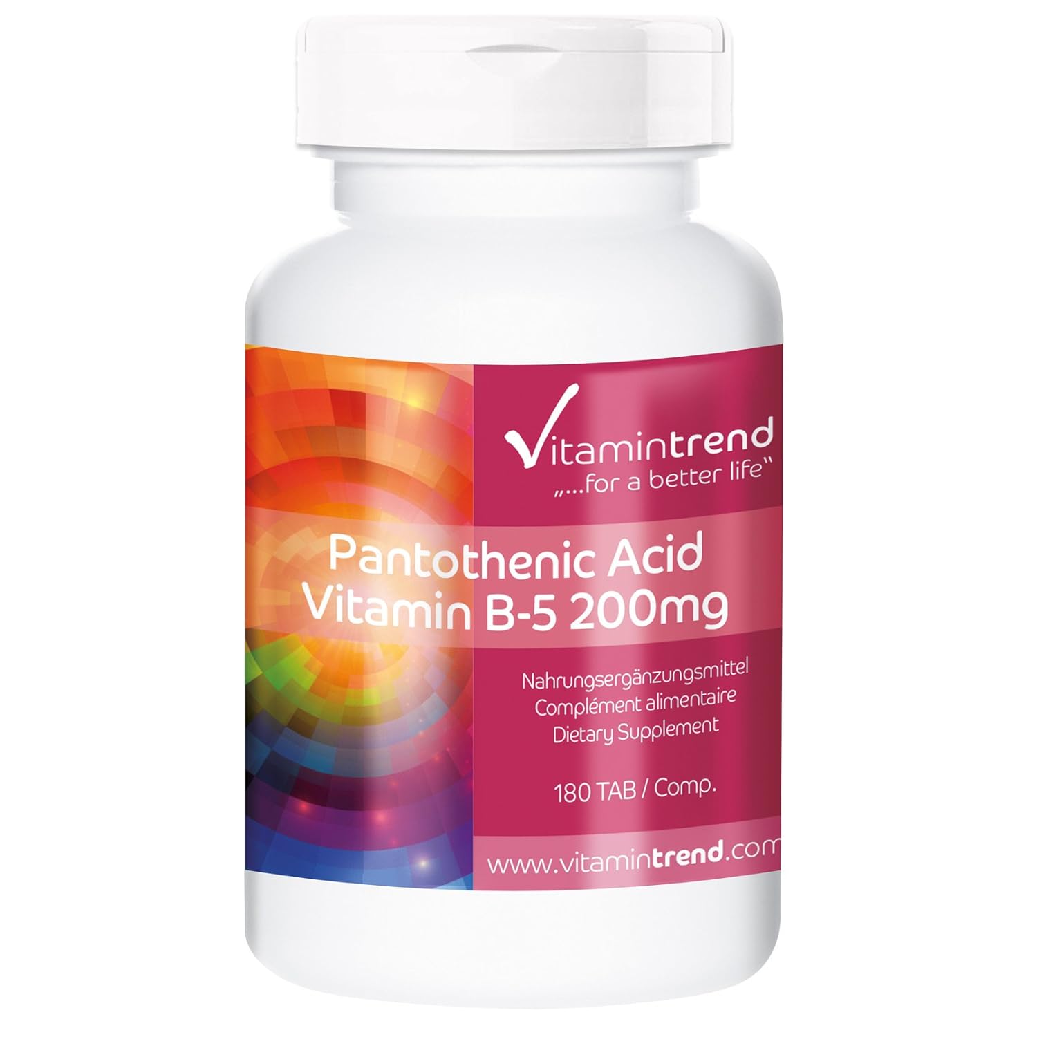 Pantothenic Acid Vitamin B5 200mg ! Bulk Pack for 6 Months ! Vegan