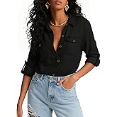 Denim Shirts Women Chambray Blouse Long Sleeve Button Down Jean Shirt Lightweight Blouses Western Work Tops with Pockets