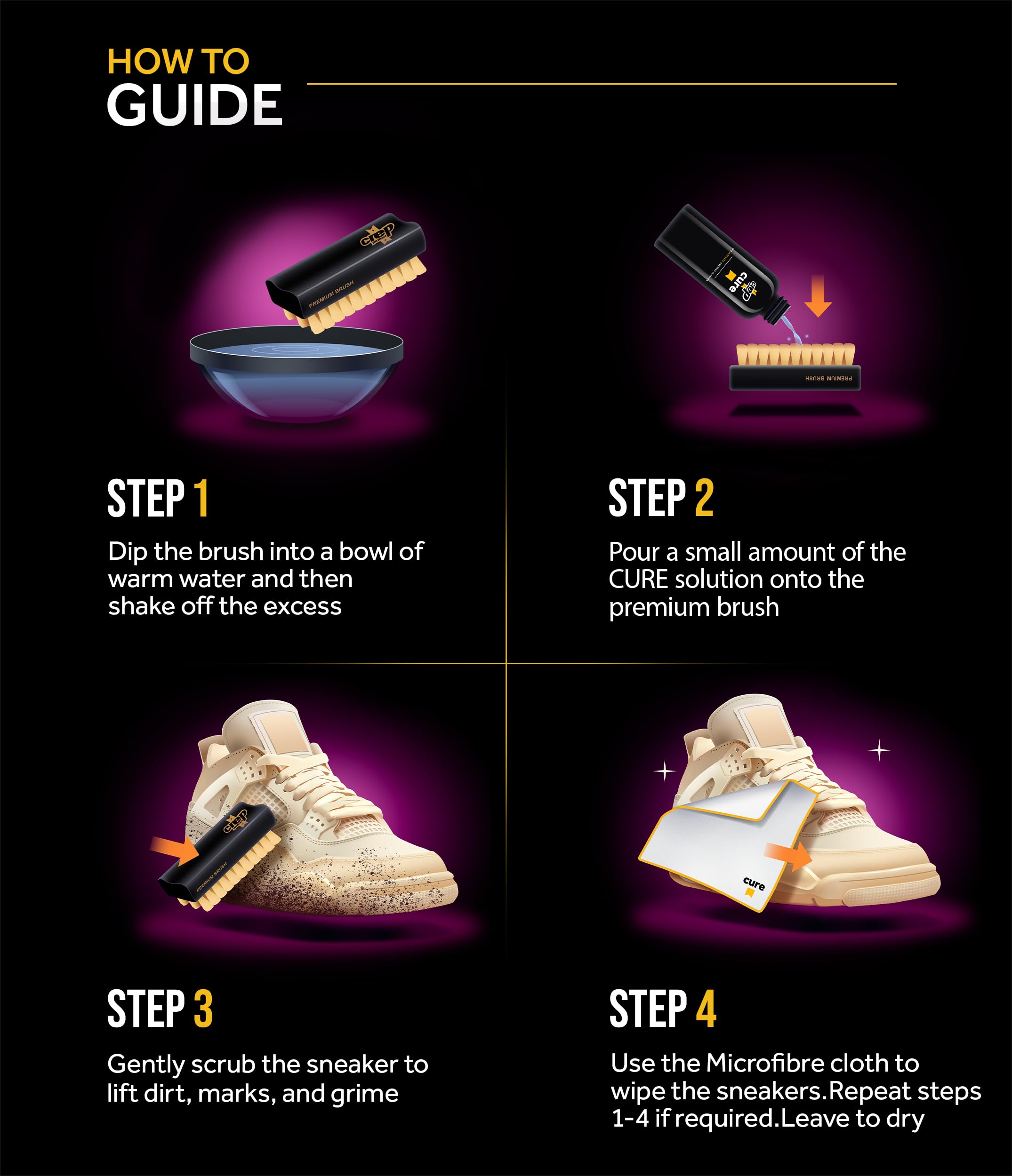 Crep Protect Shoe Cleaner - Sneaker Cleaning Kit With Solution, Shoe Brush & Microfiber Cloth for Sneaker, Whites, Leather, Nubuck, Suede & Canvas