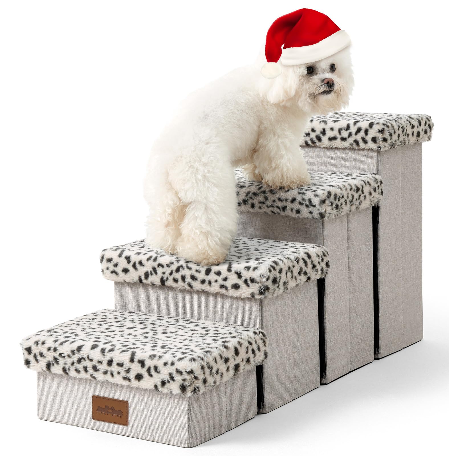 COZY KISS Foldable Dog Stairs With Storage - 3-Tier Pet Steps For Small Dogs & Cats, 24.8x13x13.6 Inch