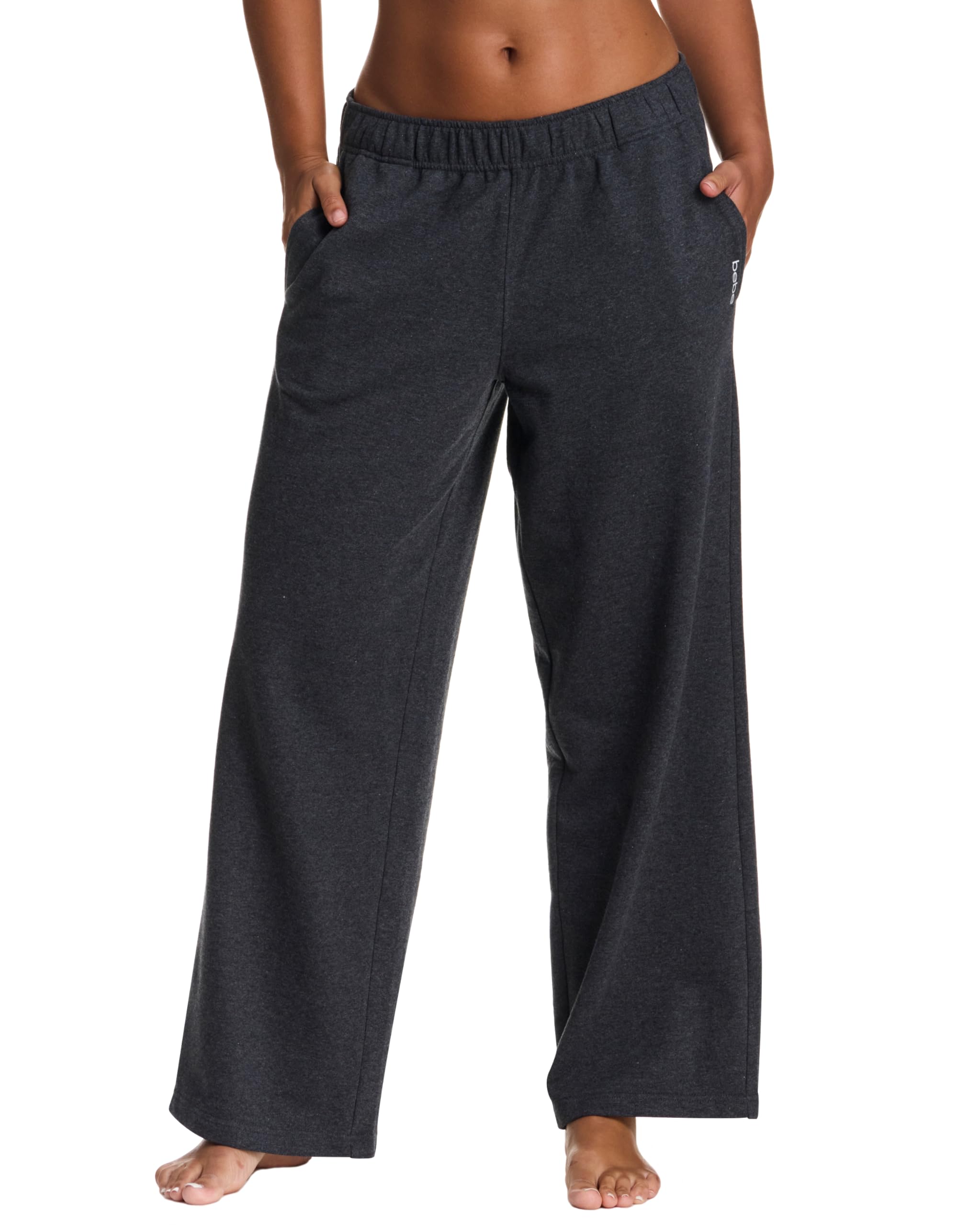 Bebe French Terry Baggy Sweatpants with Pockets, Wide Leg, Grey (Charcoal Heather, Medium)