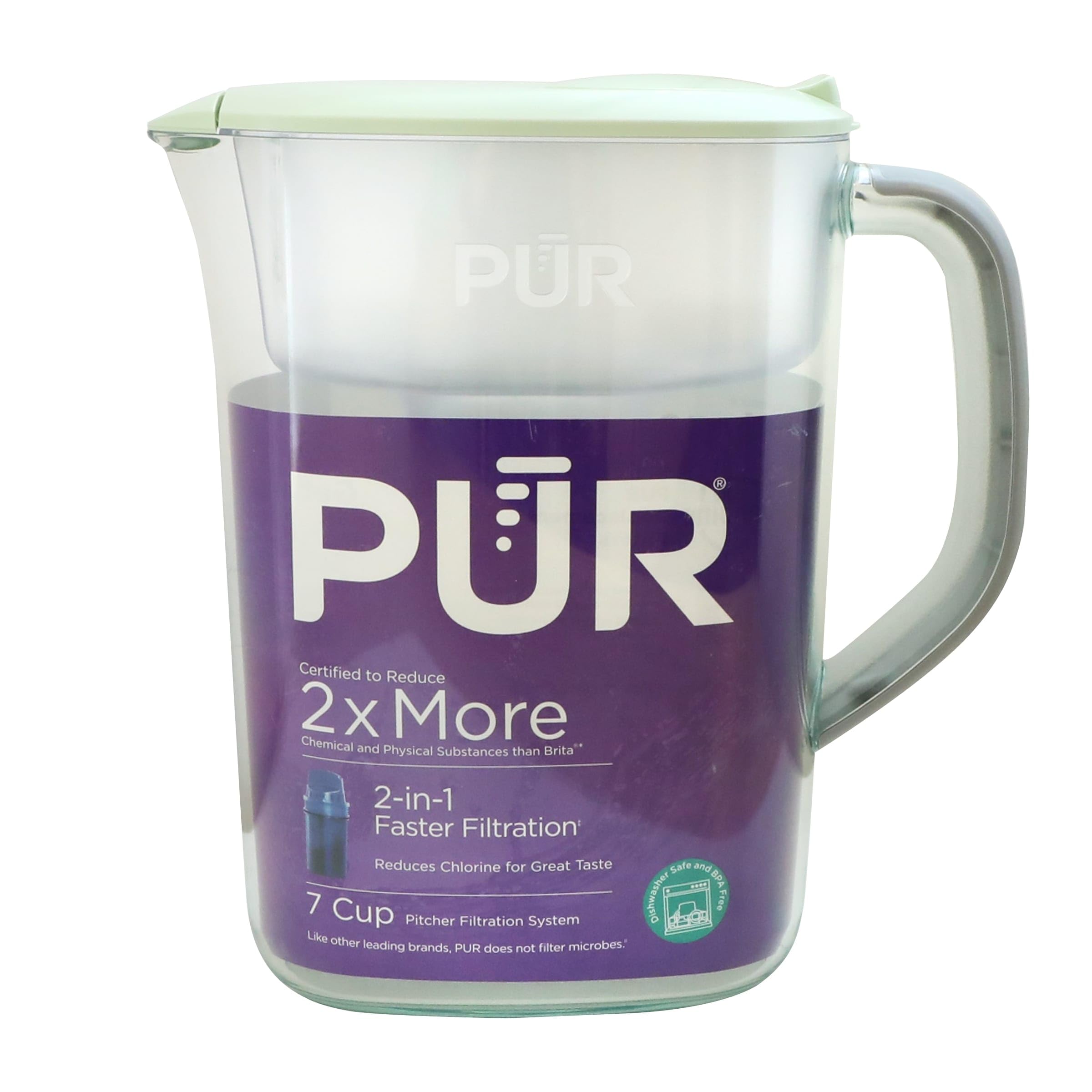 Photo 1 of PUR 7-Cup Water Pitcher, 1 Genuine Filter, Cleaner, Great-tasting Water, Dishwasher Safe, Powerful, Faster Filtration, LockFit Cap Design - Lime
