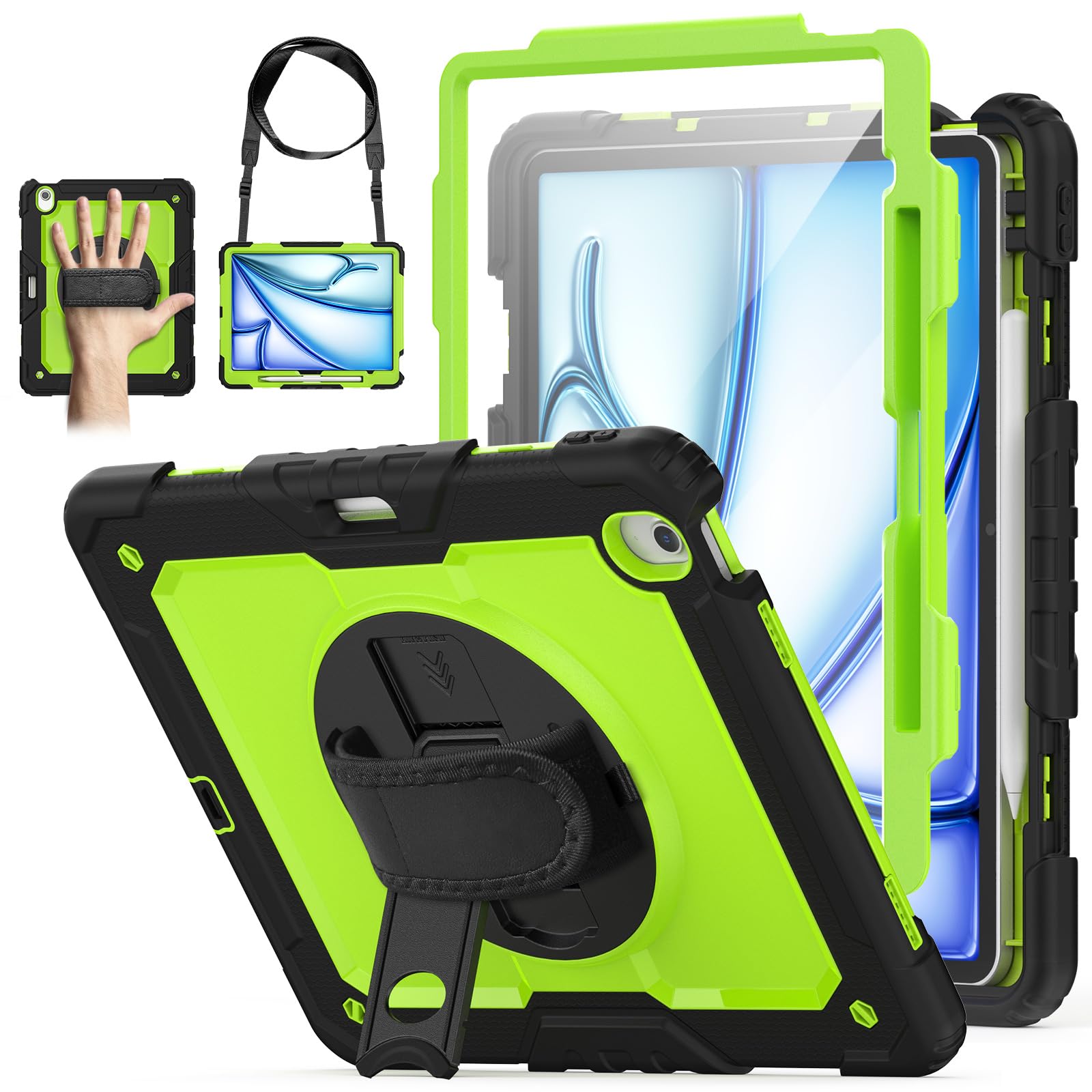 Photo 1 of WEGLS Case for iPad Air 13 inch Case (M3 2025/ M2 2024), for iPad Air 6th Generation with Screen Protector Pencil Holder, 360 Rotating Hand Strap & Stand, Green