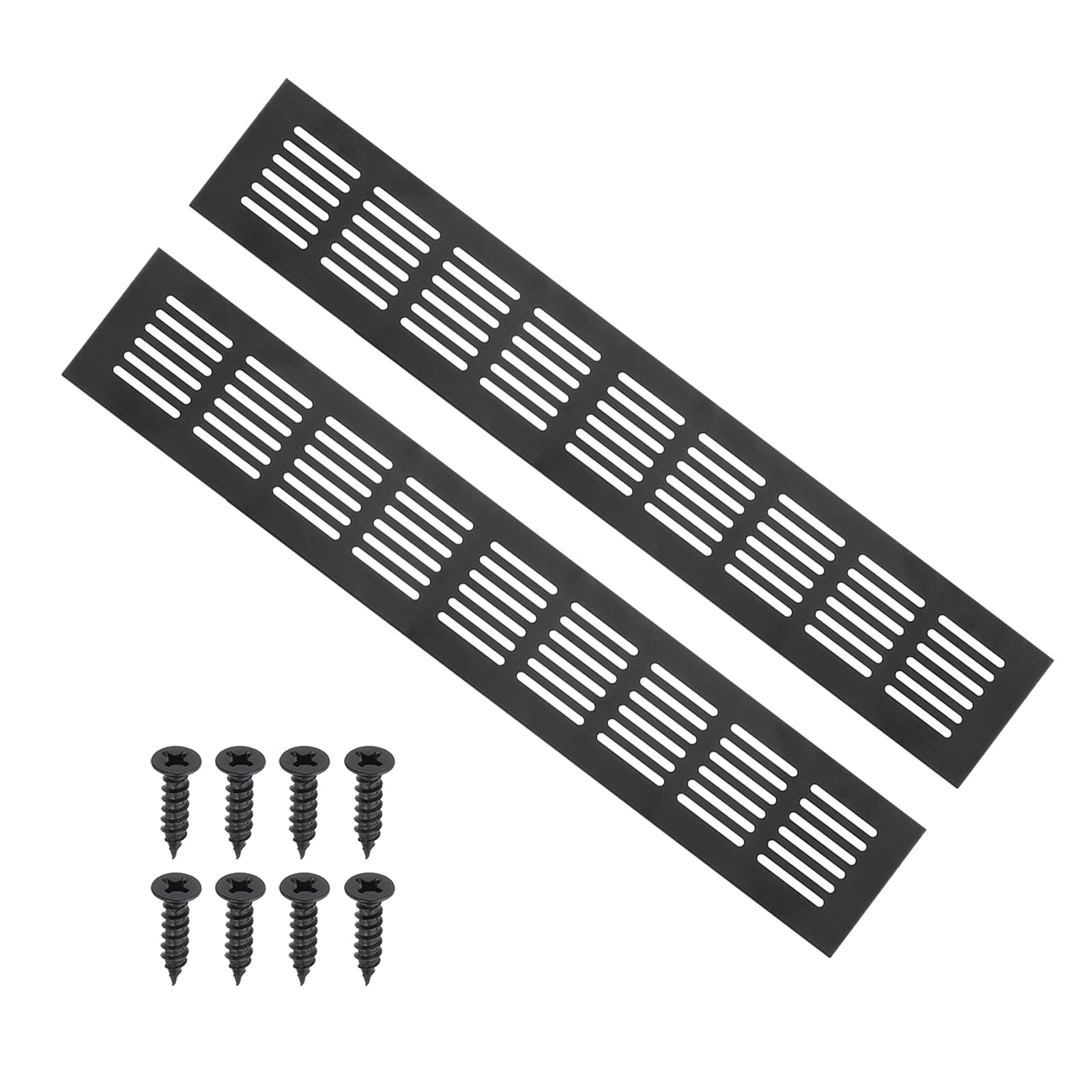 PATIKIL 16 x 2.4 Inch Door Air Vent Cover, 2pcs Aluminum Grille Ventilation Cover Louvered with Mounting Screws for Cabinet Wardrobe Door, Black