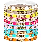 Heclia 9PCS Beaded Bracelets for Women, Bohemian Friendship Stacking Jewelry, Stretch Colorful Clay Surfer Bracelets, Summer Party Favors, Preppy Daily Wear Gifts