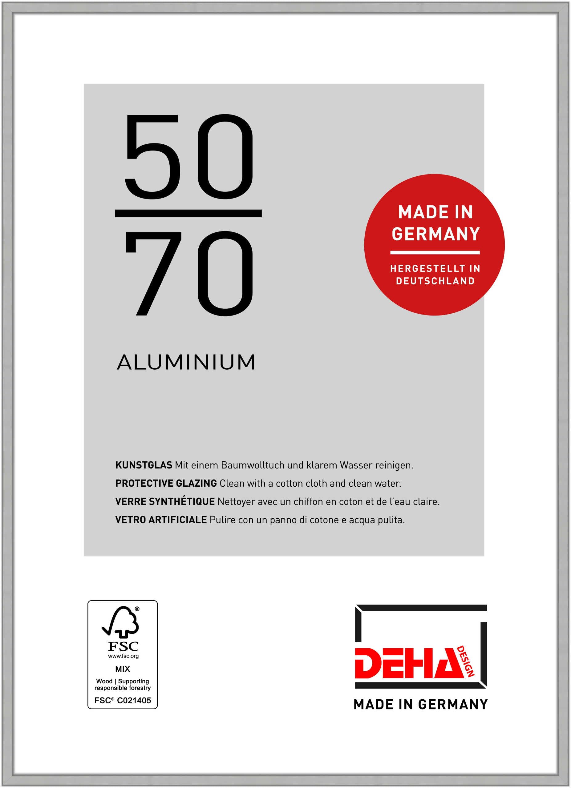 DEHA Design Boston Aluminium Picture Frame - 50x70 cm – Frosted Silver - with Synthetic Glass and Push/Turn Clips — image 1