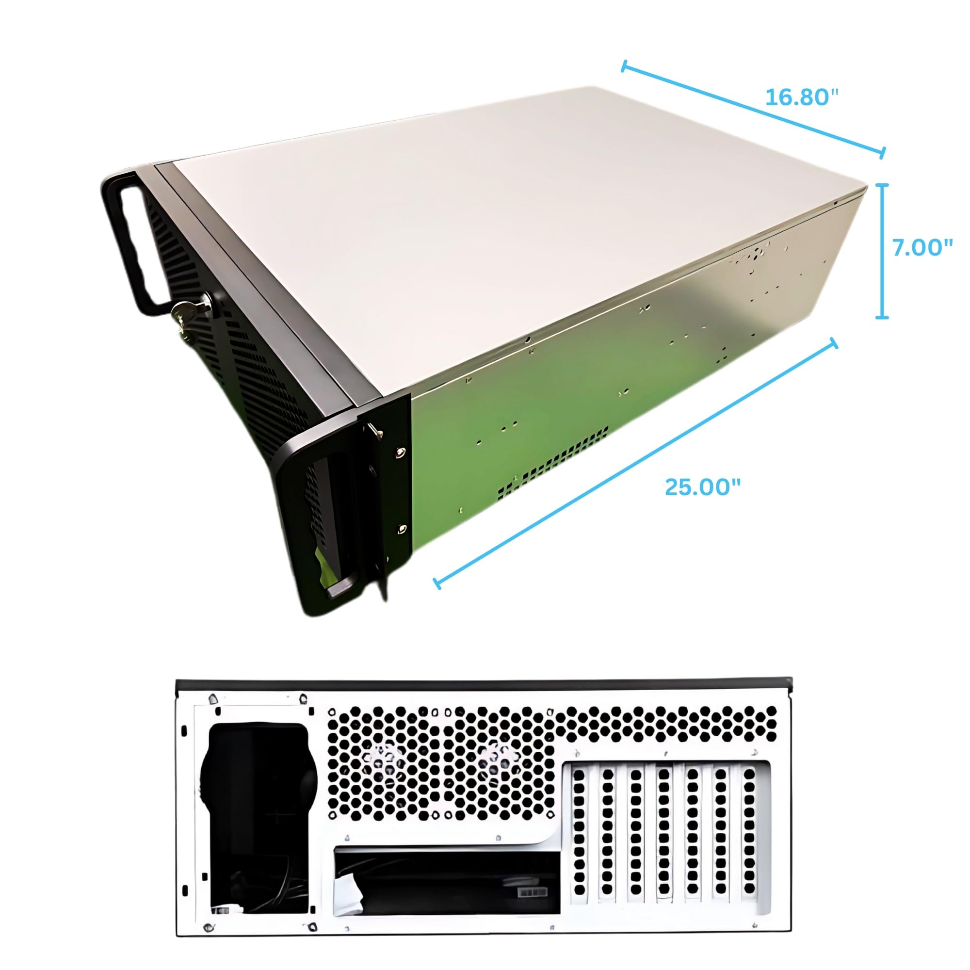 4U Server Chassis Rackmount Server Case; 8X HDD Bays & 3X 5.25 Devices; E-ATX/CEB/ATX Motherboards; Fan: Front 2X 120mm, Mid 3X 120mm, Rear 2X 80mm, Front Panel Lock, Size:16.8X 7.0X 25.0