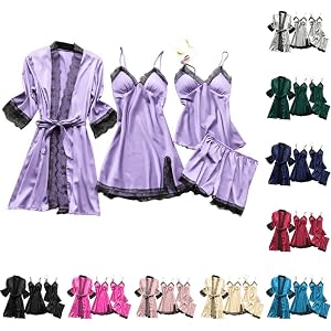 YMAMIYO Silk Pajamas For Women Set Plus Size Nightgowns & Sleepshirts 4pcs Bride Robe Satin Shorts With Lace Trim Tank Tops