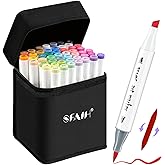 SFAIH 48 Colors Alcohol Markers - Dual Tips Art Set, Brush & Chisel Nibs, Ideal for Artists & Adults, Coloring, Drawing & Illustration, Includes 1 Blender
