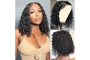 virginess Wear and Go Glueless Wigs Human Hair Pre Plucked Pre Cut Deep Wave Curly Bob Wig Human Hair Lace Front Wigs for Black Women 4x4 Lace Closure Human Hair Bob Wigs Glueless 10 Inch