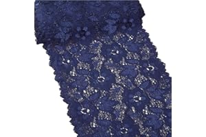 MSCFTFB 5 Yards Width 6.3 Inch Stretch Lace Trim Fabric Elastic Lace Flowers Embroidered Ribbon for Garment Craft Embellishment Wedding Baby Shower Table Decorations (Navy)