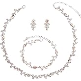 Enrwin Austrian Crystal Rhinestone Choker Necklace Dangle Earring Link Bracelet Jewelry Set for Brides Bridesmaid Prom Costume Accessories for Women