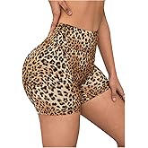 SweatyRocks Women's Tummy Control High Waist Leopard Print Workout Yoga Biker Shorts