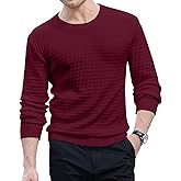 KUYIGO Men's Knit Sweaters Crewneck Long Sleeve Pullover Classic Soft Lightweight Quilted Textured Sweater Tops