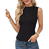 GRACE KARIN Women's Summer Tank Tops 2025 Mock Neck Sleeveless Ruched Slim Fitted Basic T Shirts Trendy Fashion Clothes