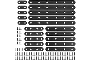 Glarks 110Pcs 20Pcs 40mm 80mm 130mm 200mm Flat Straight Corner Brace Black Metal Joint Plate Connector Repair Fixing Bracket 