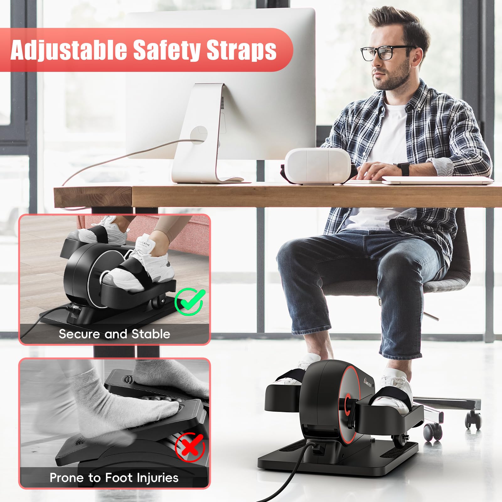 ANCHEER Under Desk Elliptical Machine, 2-in-1 Mini Exercise Bike, Digital Display, 9 Resistance Levels, 12 Speed Levels, Active and Auto Modes, Silent Operation