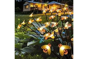 HFLYJPYW Solar Garden Lights - 2 Pack 16LED Solar Bee Firefly Lights with 2 Lighting Mode, Sway by Wind, Waterproof Solar Decorative Outdoor Lights for Yard Patio Walkway Decoration, Warm White