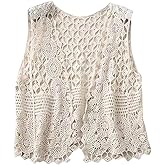 SweatyRocks Women's Hollow Out Sleeveless Sweater Vest Crochet Knit Open Front Cardigan