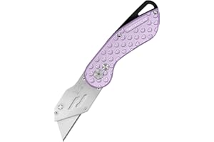 FantastiCAR Folding Utility Knife, Cute Metal Box Cutter with Extra 5 Sharp Blades, Quick Blade Change, and Preminium Gift Packaging, for Cardboard Opener, Paper Cutter (Purple Hearts)
