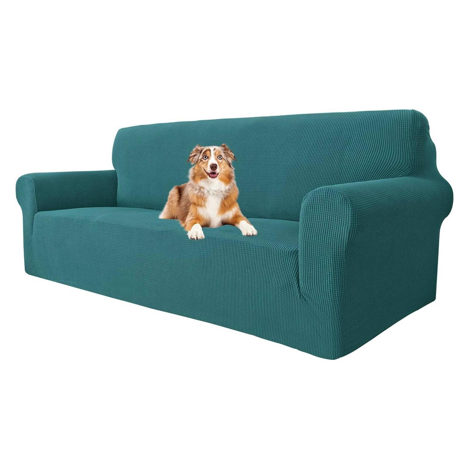 MAXIJIN Super Stretch Couch Cover for 3 Seater Couch, 1-Piece Universal Sofa Covers Living Room Jacquard Spandex Furniture Protector Dogs Pet Friendly Fitted Couch Slipcover (3 Seater, Blackish Green)